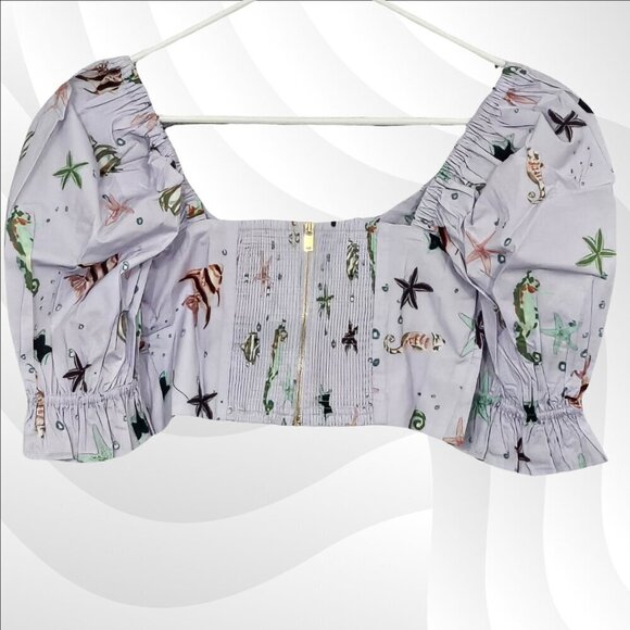 2/$50 Hill House The Isabella Top Sea Creatures Cropped Puff Sleeve Size S - Picture 3 of 7